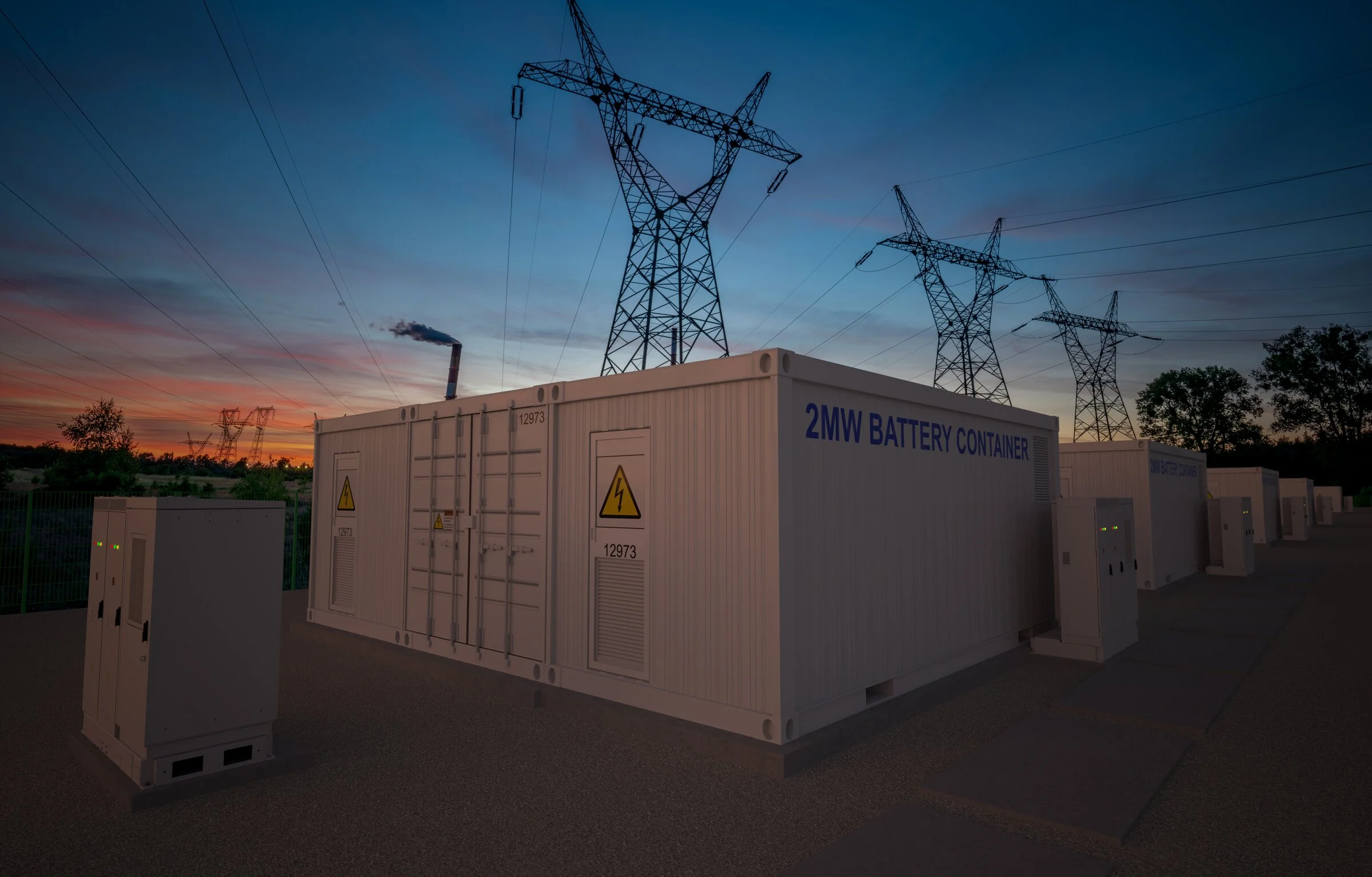 Containerized battery energy storage systems beside transmission lines