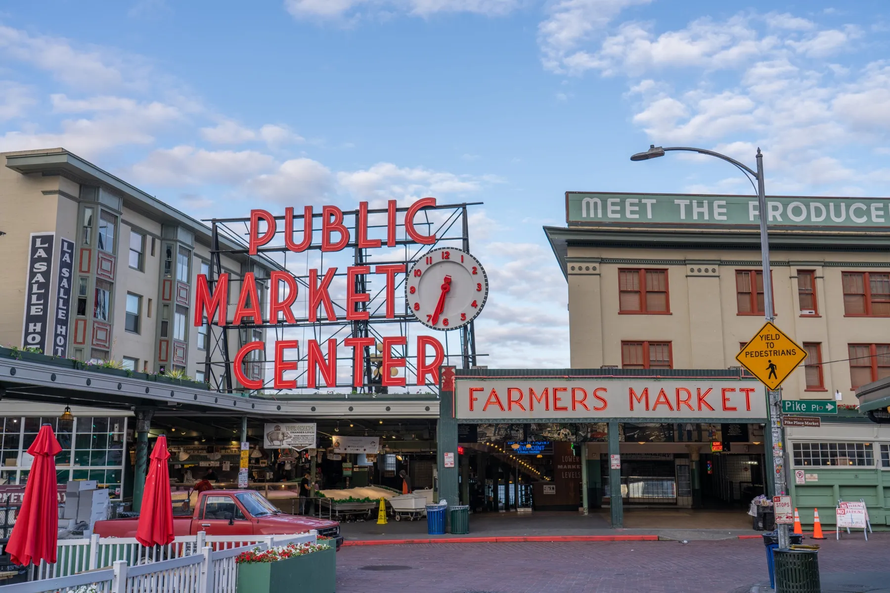 Pike Place Market in Seattle, with mixed commercial, retail, and public street activity